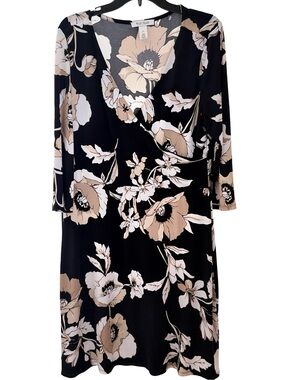 White House Black Market Black Floral Dress with Beige and Cream Blooms
